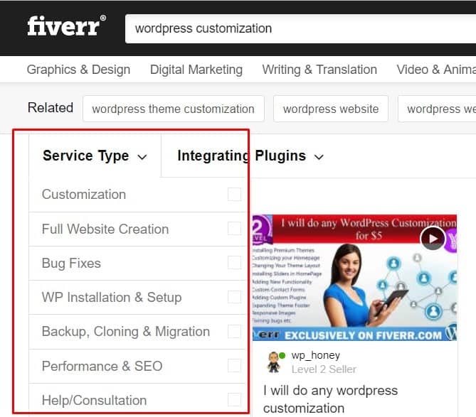 Fiverr WordPress categories