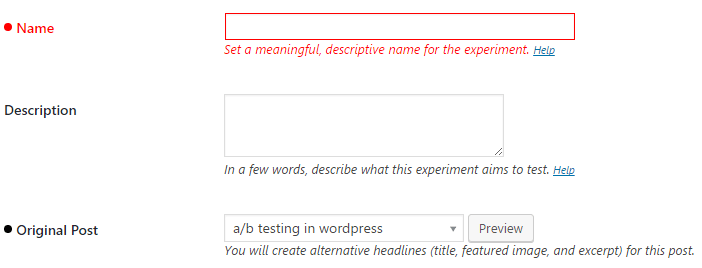 Setting your Headline Experiment details.