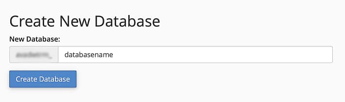 Creating a new MySQL database in cPanel.
