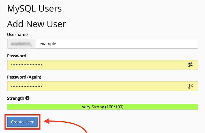Creating a new MySQL user to database in cPanel.