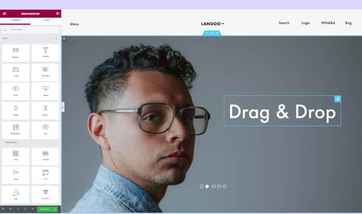 The Elementor drag and drop builder.