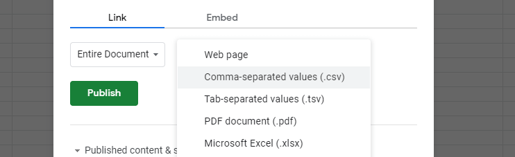 Publishing Google Sheets to the web to import into WordPress