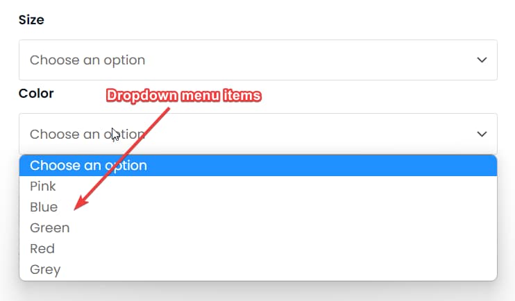 woocommerce variable product dropdown menu items
