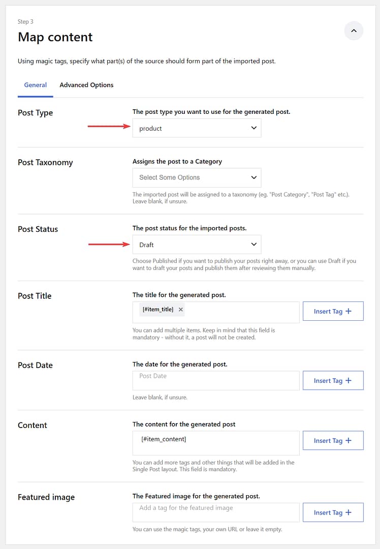 Feedzy pro map content Amazon products.