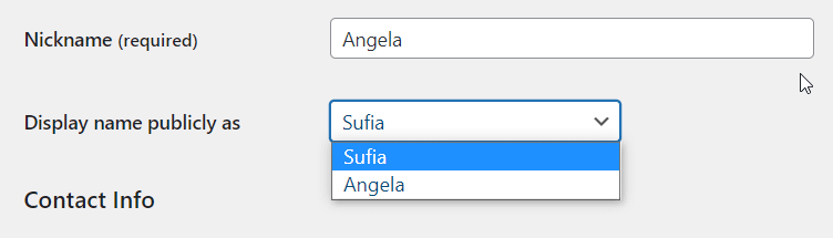 display name drop down