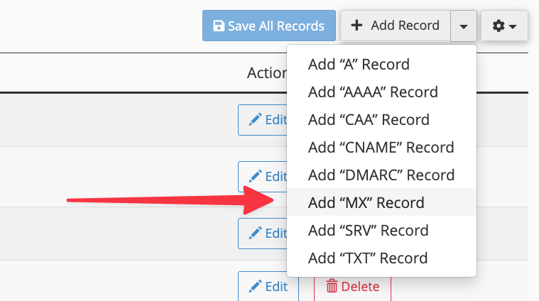 add mx record