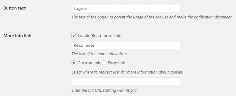 The agreement and Read more settings.