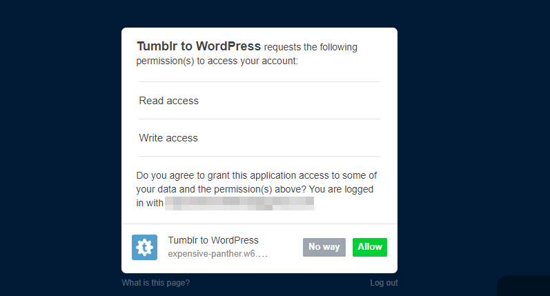 Разрешите своему приложению импортировать Tumblr в WordPress.