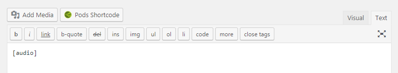 An audio shortcode in a WordPress post.