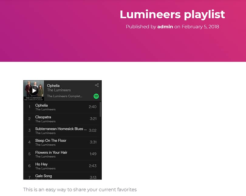 Spotify playlist added to blog post