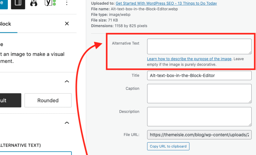Accessing the alt text box through the WordPress Media Library