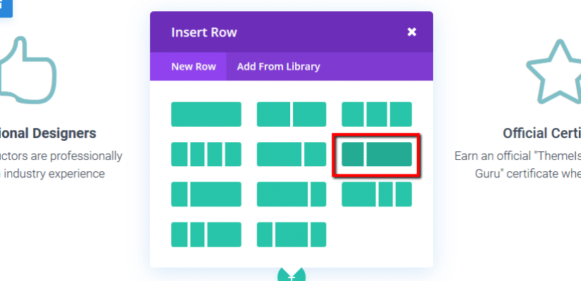 inserting 2 column divi row
