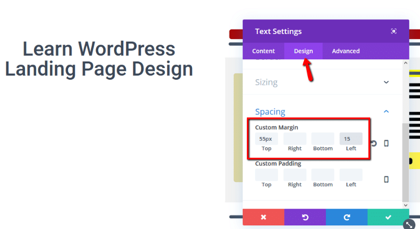 change spacing divi text module