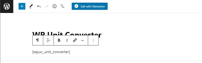 Writing the WP Unit Converter's shortcode in a new post or page.