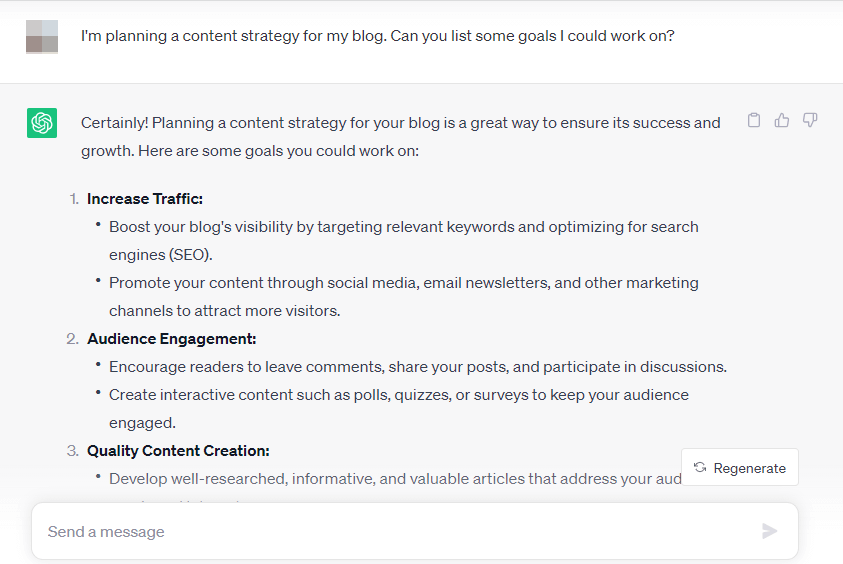 How to create a content strategy with ChatGPT by asking it to identify content goals.