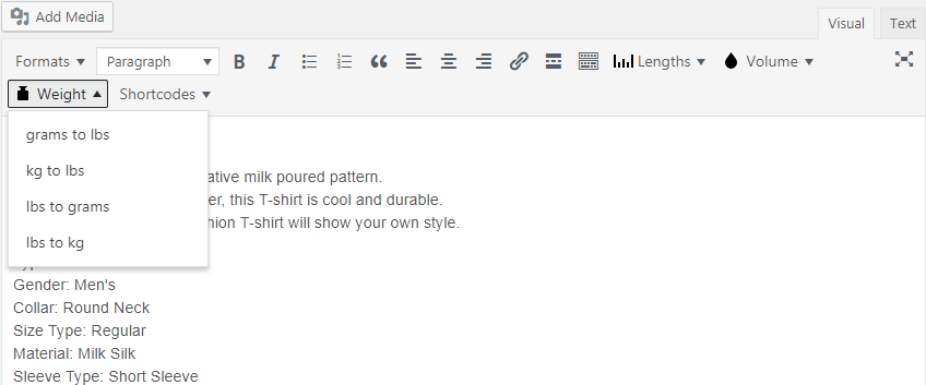 Converting units of weight using the Metric Converter plugin.