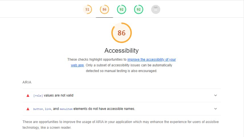 Accessibility audit in Lighthouse