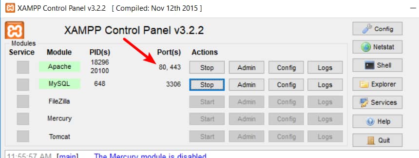 how to find xampp port number