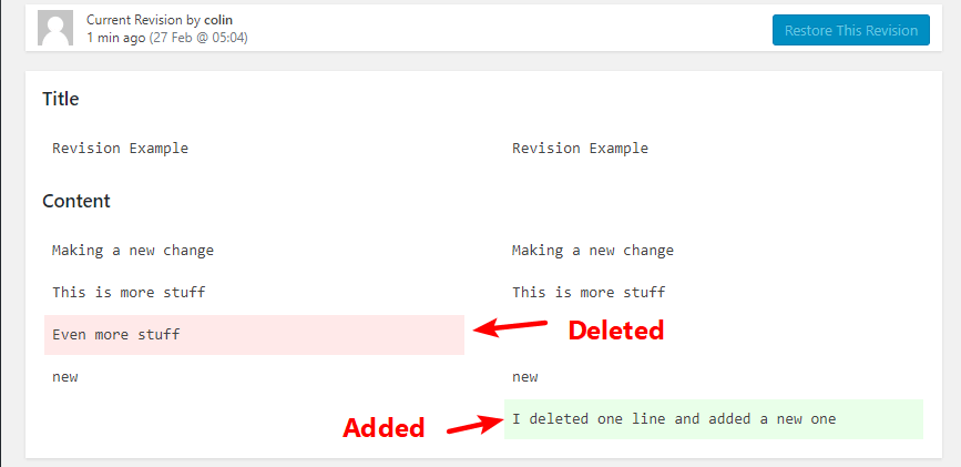 compare changes between revisions