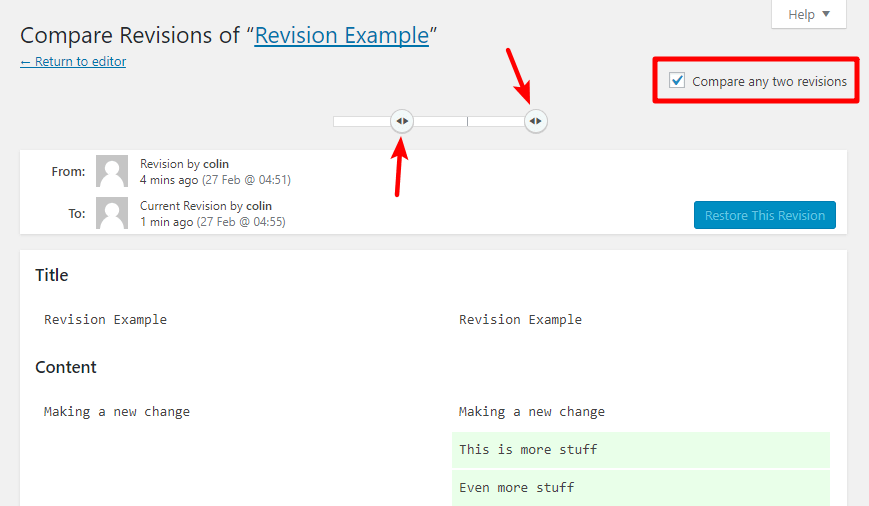 compare non-sequential revisions