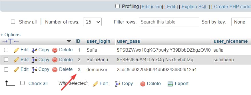 user id in wordpress database
