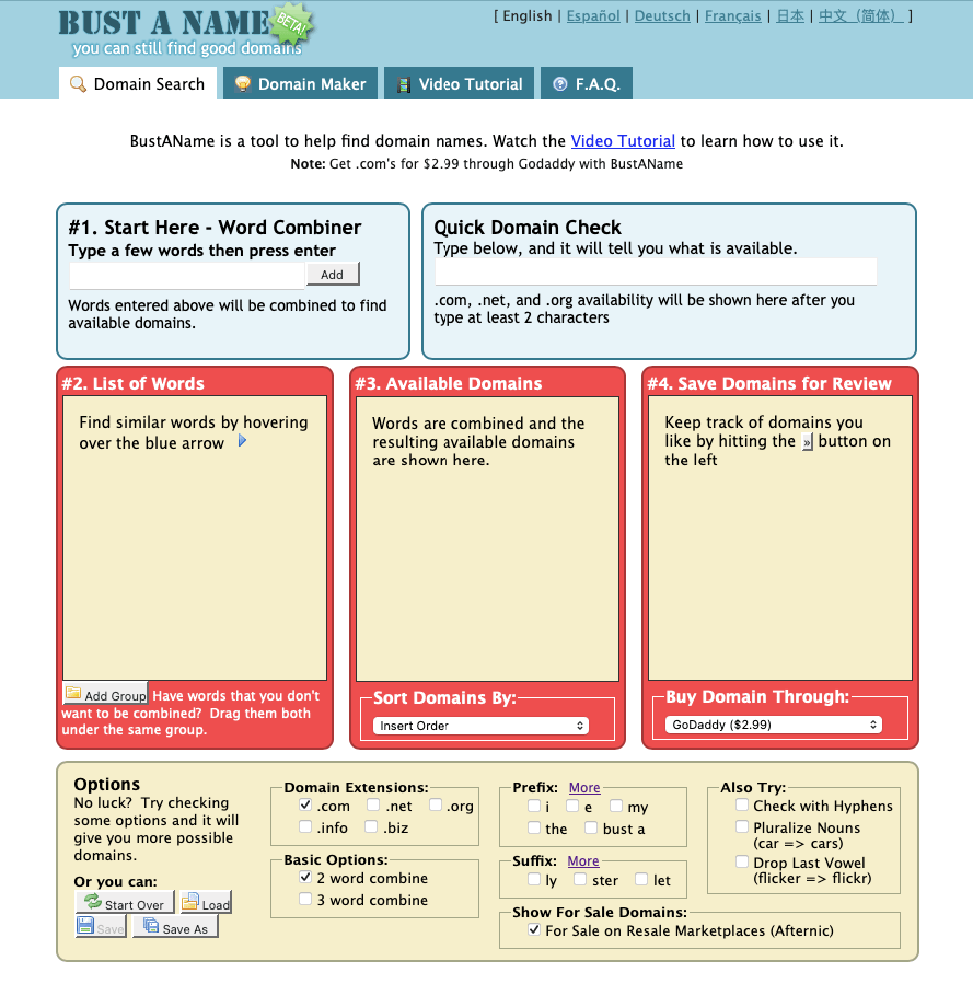 Image of BustAName Name Generator Page