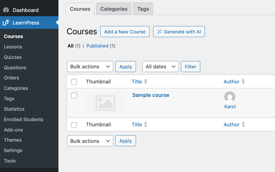 LearnPress menu