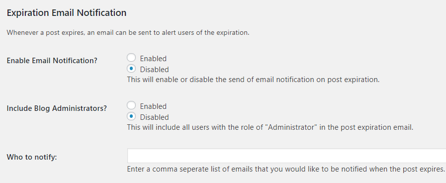 Configuring the Post Expirator plugin.