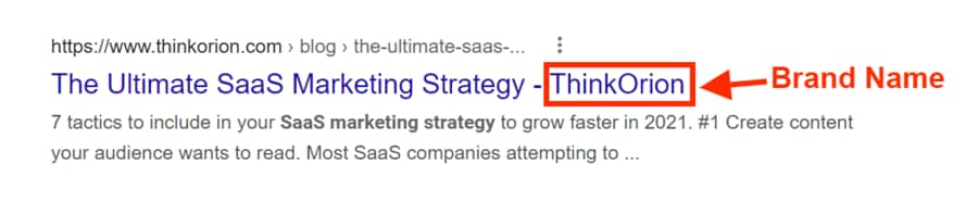 What is a website title? An example of a website title from ThinkOrion, showing a branded website title tag.