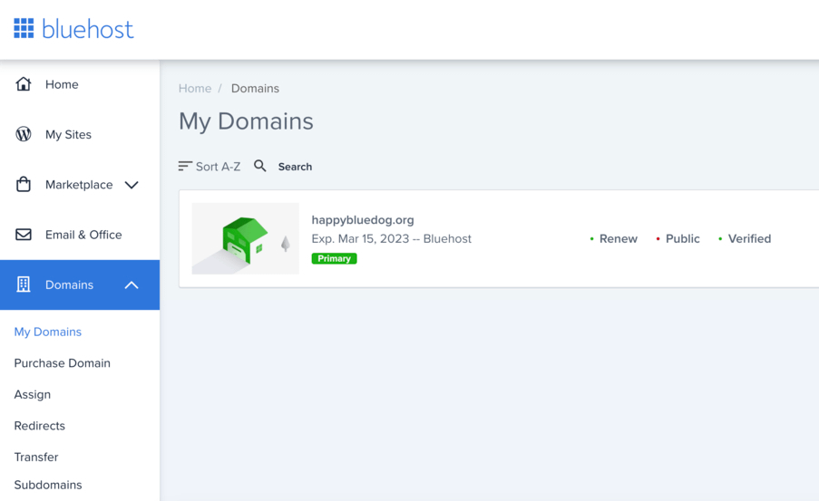 Bluehost park domains last step