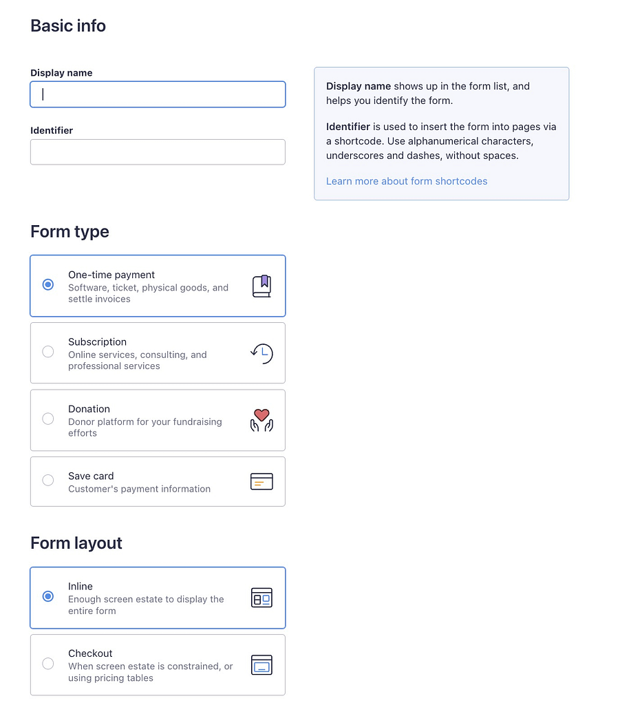 Making a one-time payment form that's inline