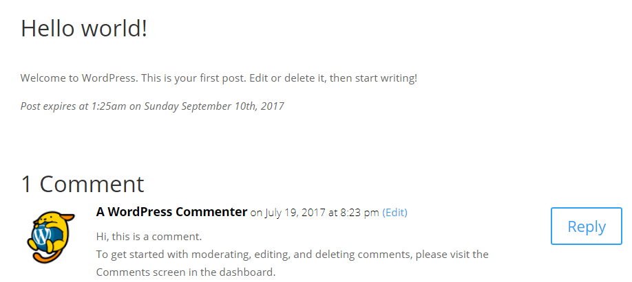 An example of post expiration dates in WordPress.