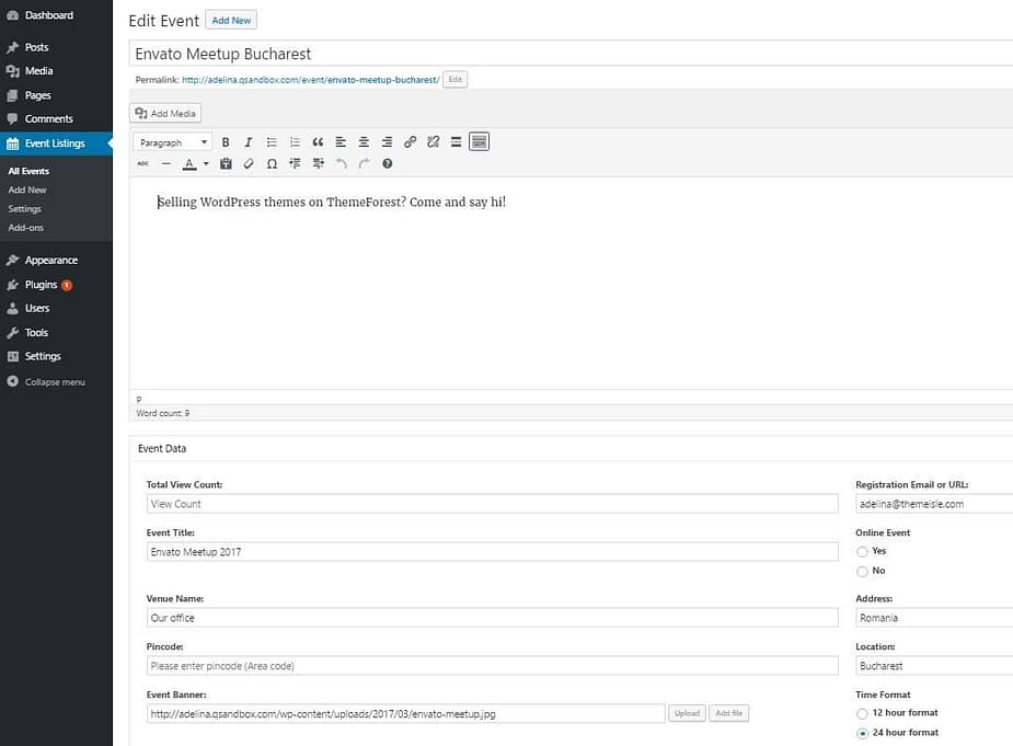 wp event manager editor