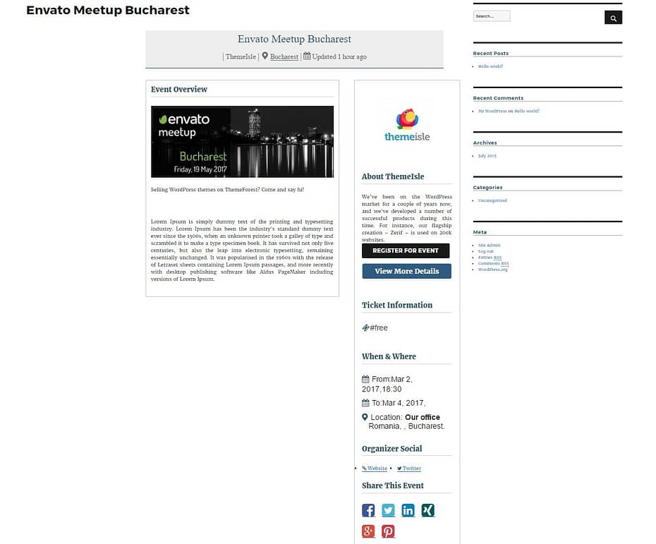 wordpress event listings preview