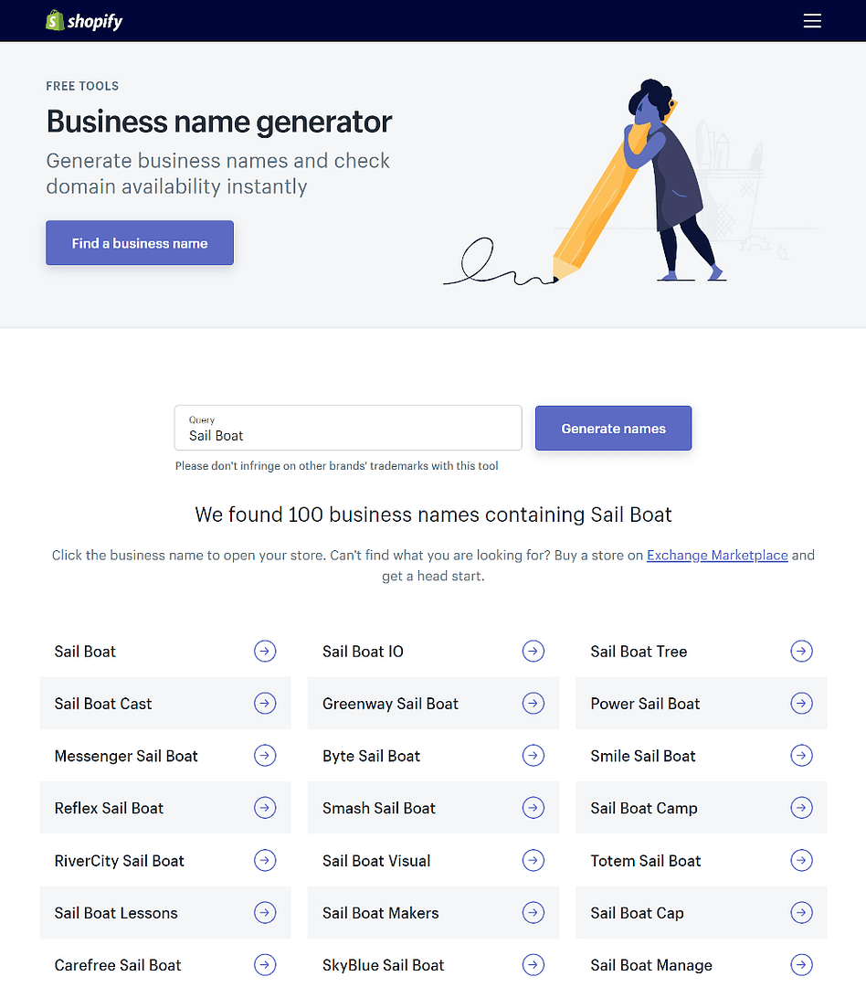 Business Name Generator from Shopify