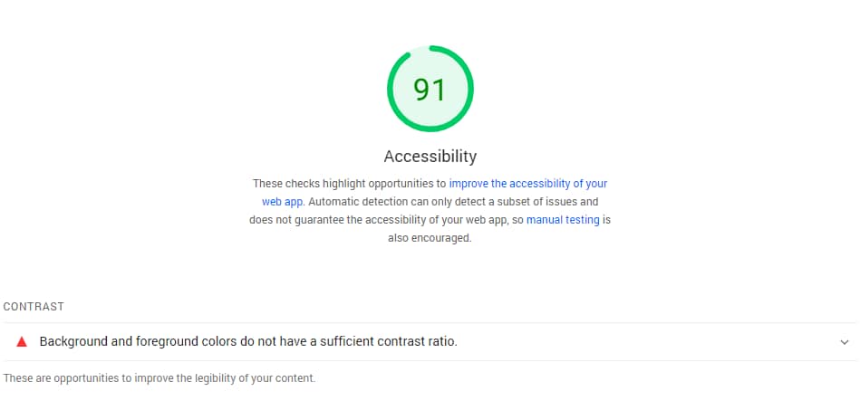 “Background and foreground colors do not have a sufficient contrast ratio” message in Page Speed Insights