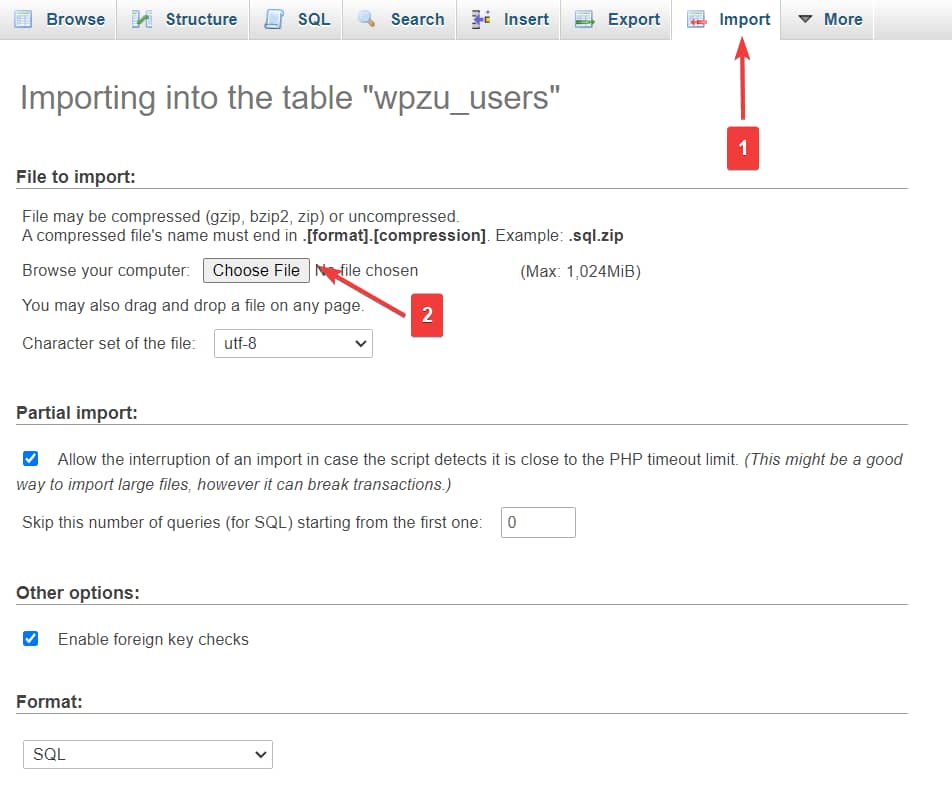 importing database in wordpress phpmyadmin