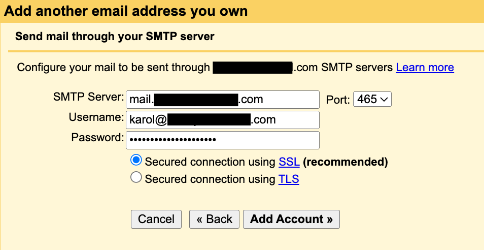 final smtp settings