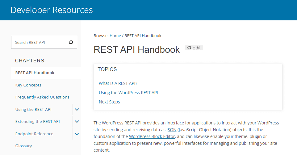 The WordPress REST API handbook.