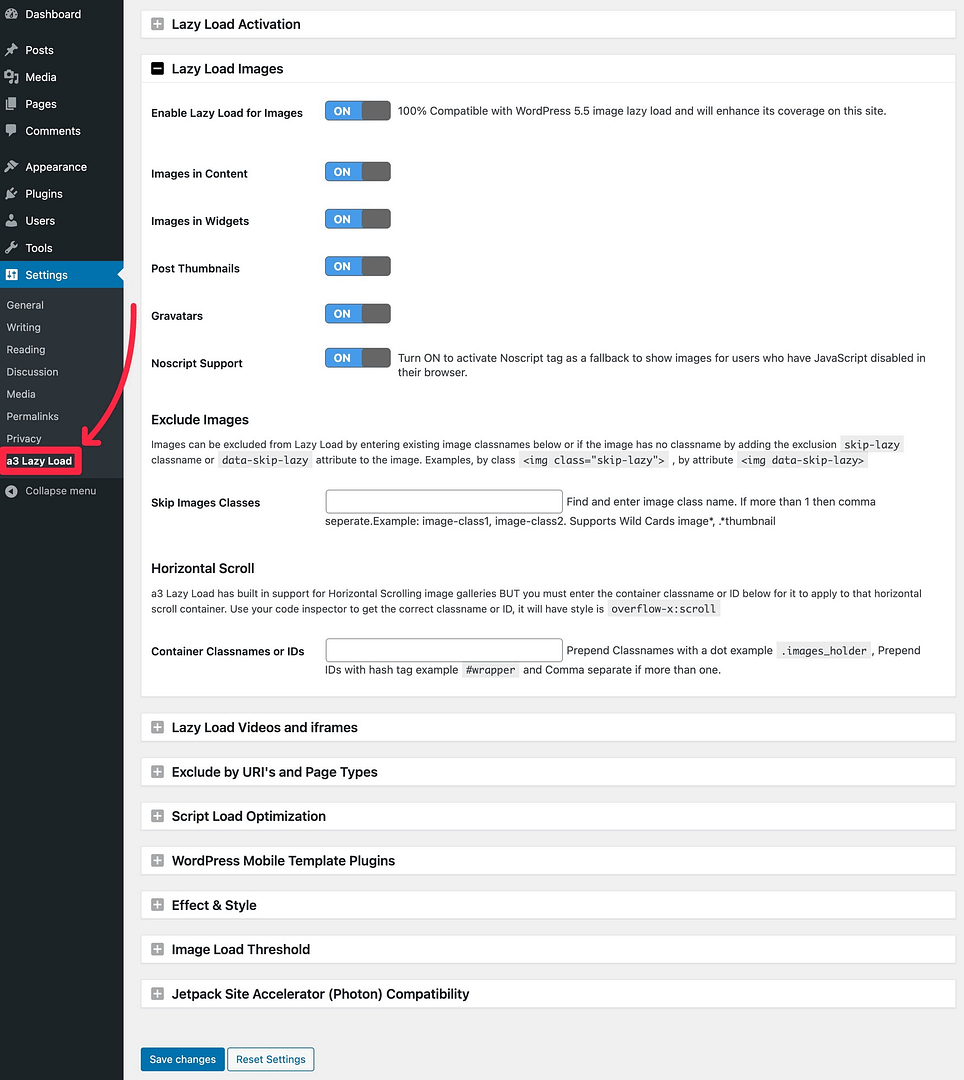 a3 lazy loading settings.