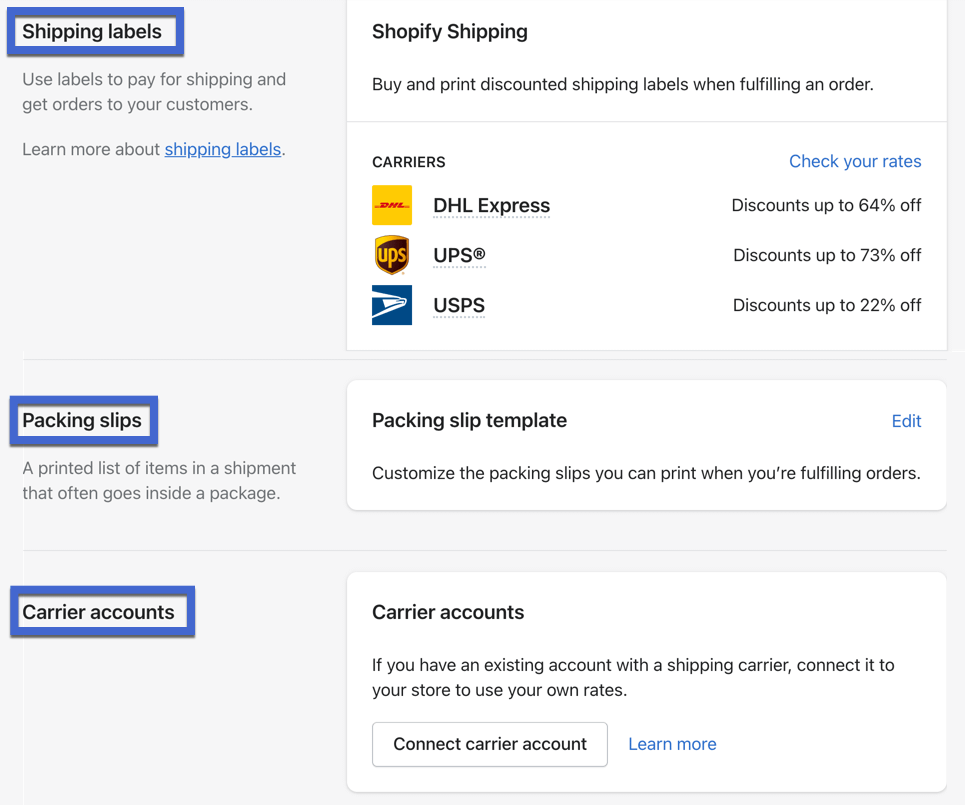 Shopify review of shipping settings