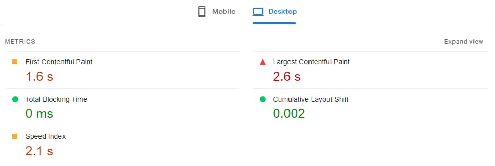 Core Web Vitals Score with WP Optimize.