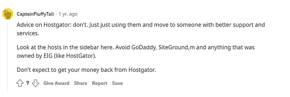 HostGator opinion from Reddit