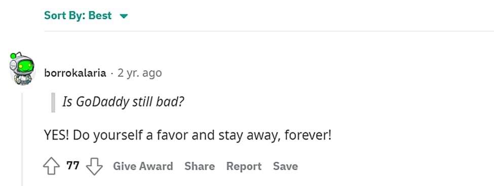 GoDaddy opinion from Reddit