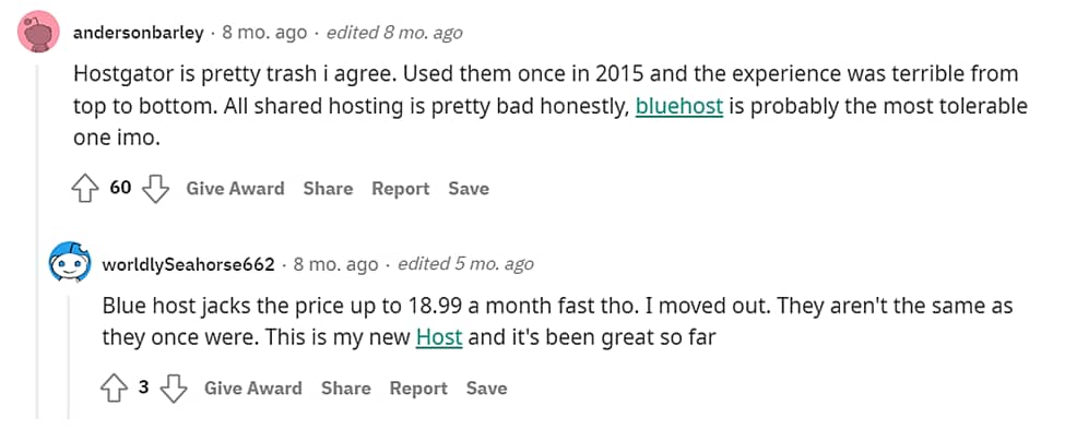 HostGator opinion from Reddit