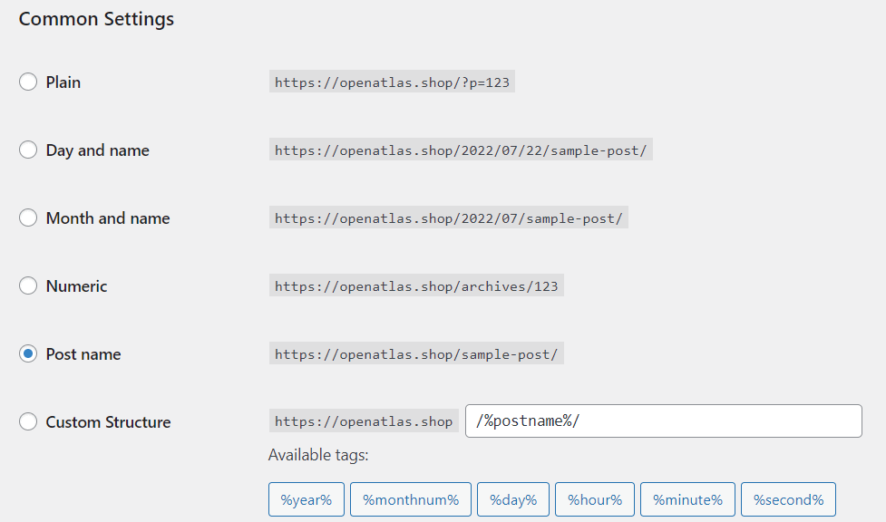 wordpress permalink structure