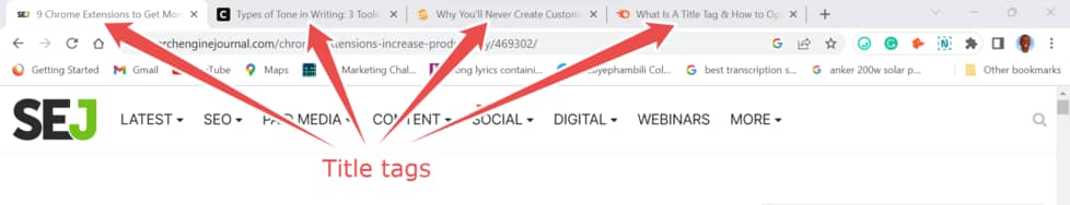 Website titles in browser tabs