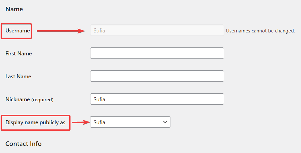 username and display name