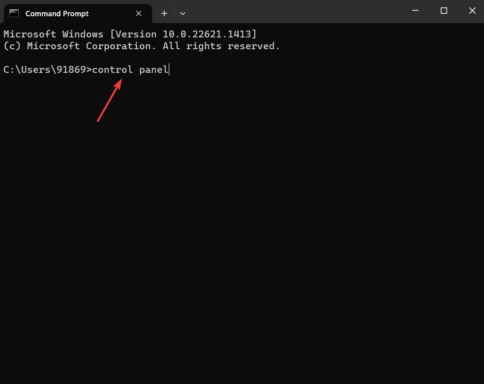 opening control panel using command prompt