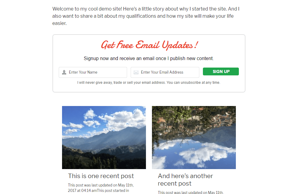 complete example of static homepage